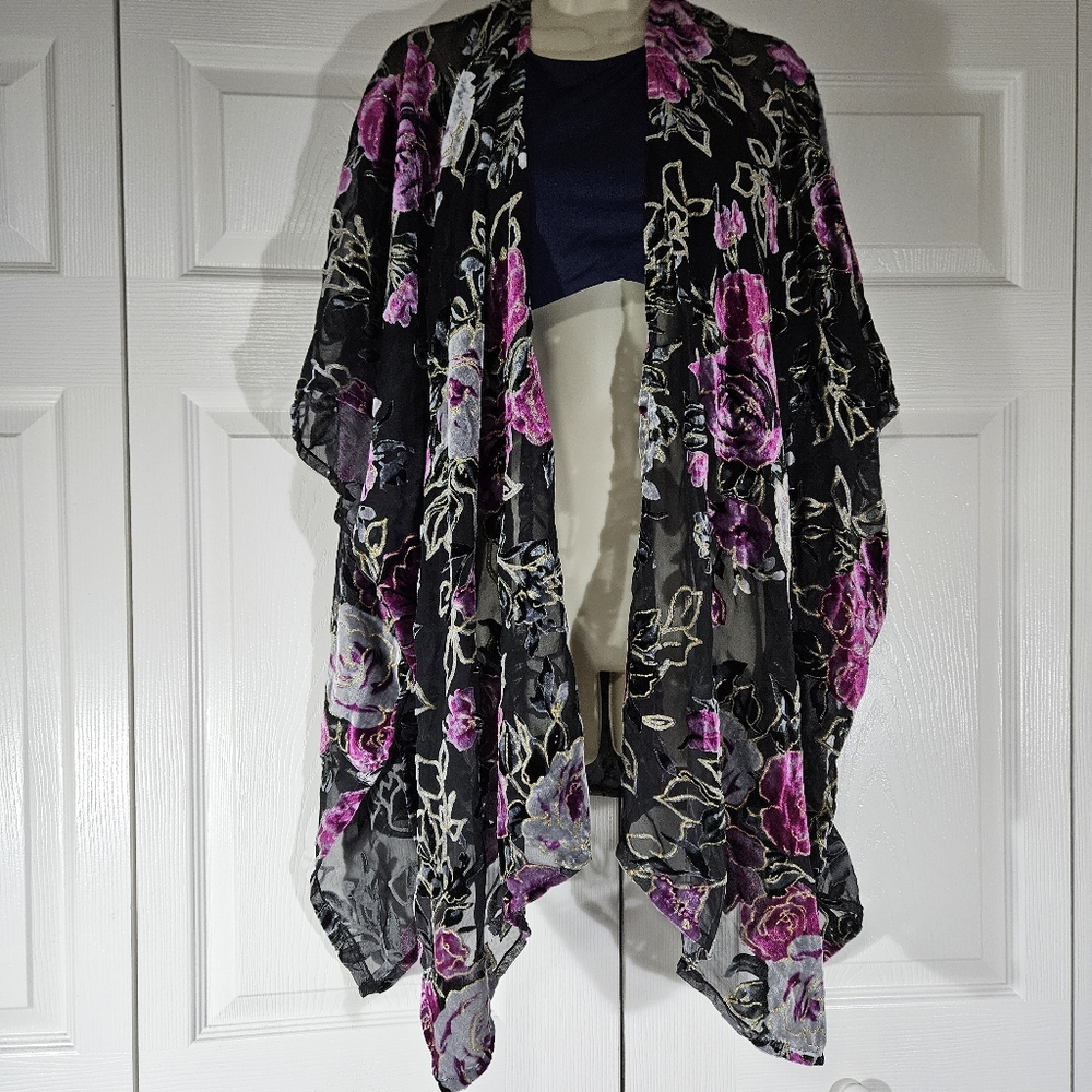 Floral Black and Pink Women's Cardigan